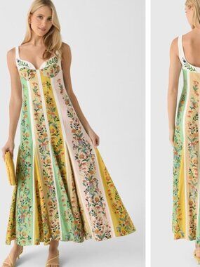 Christian Lacroix stripe floral boho Anthro linen midi dress size 10